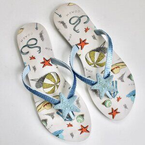 Coach Women's Y2K Koral White Blue Sequin Beach Foam Flip Flops Sandals Size 10